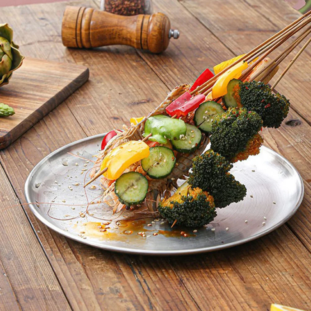 

4Pcs Stainless Steel Plates Round Metal Food Serving Plates Easy Clean Camping Dishes Bbq Accessories Outdoor Dining Platters