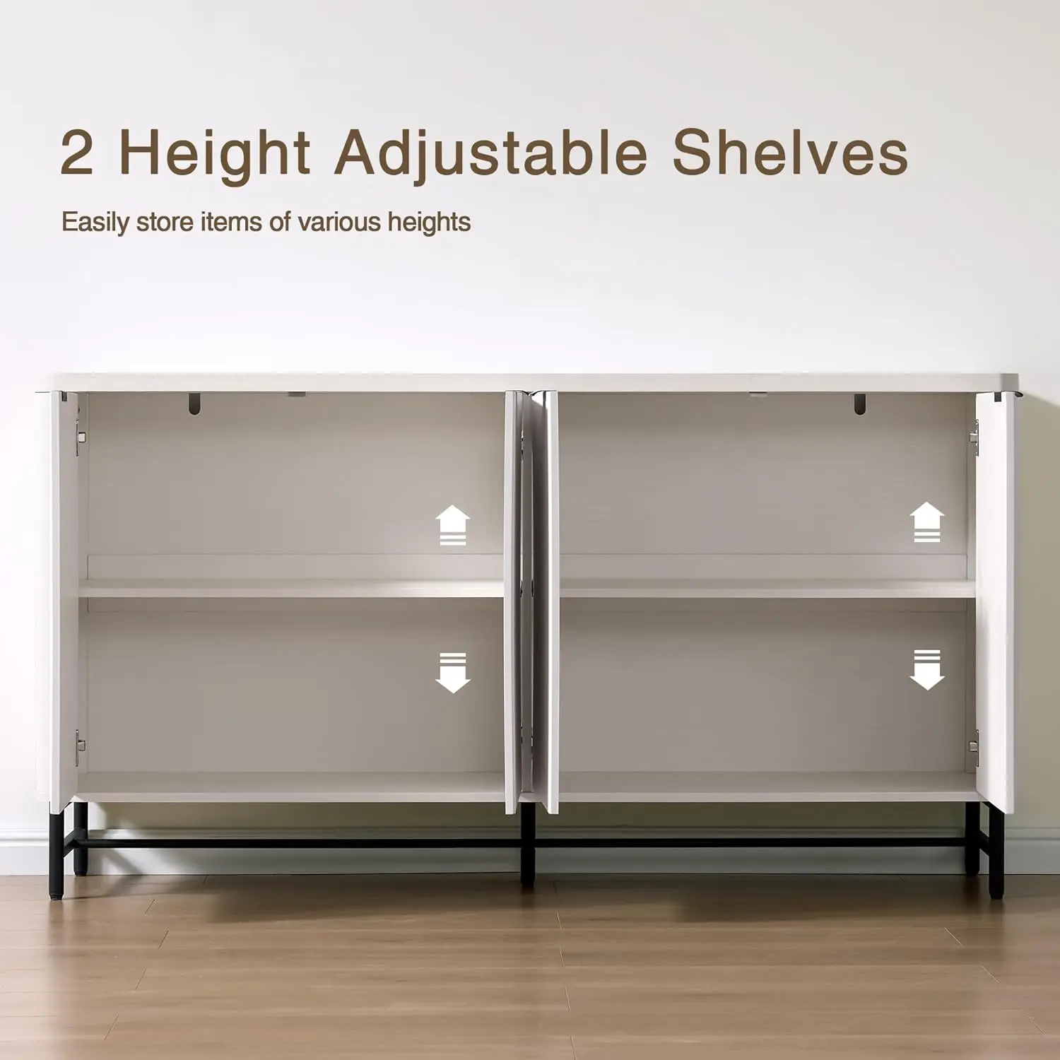 خزانة بوفيه جانبية كبيرة مع مساحة تخزين، طاولة وحدة تحكم بار القهوة ذات المزمر الحديث مقاس 65 بوصة مع أبواب وقابلة للتعديل