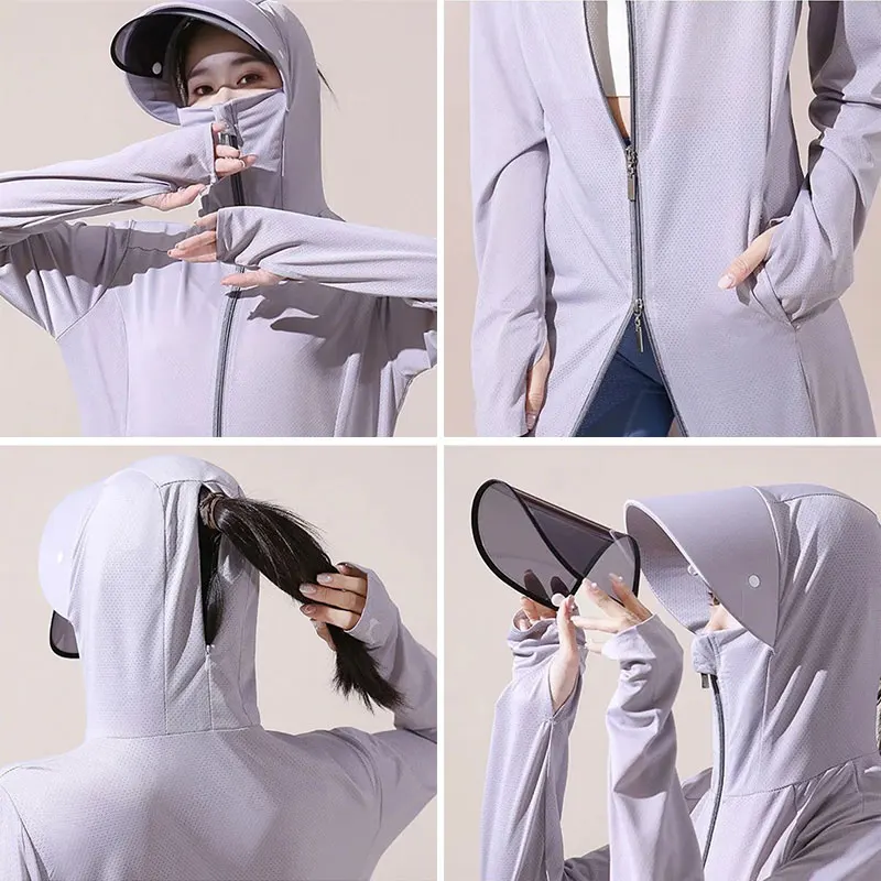 Breathable Ice Silk Uv Long Sleeve Sun protective Clothing For Outdoor Use Hooded Original Scarf Sunscreen