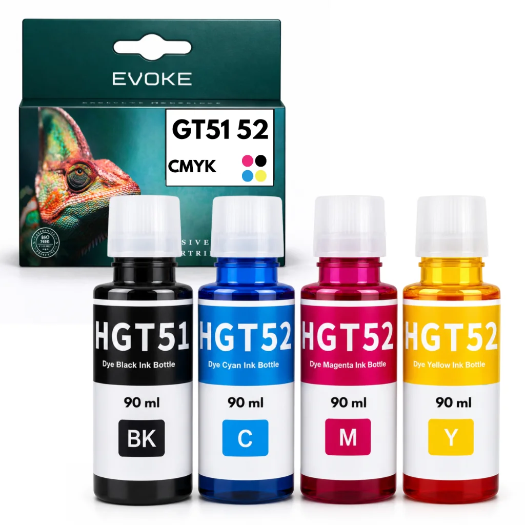 Evoke Compatibele Inkt voor Hp Gt51 Gt52 Gt-51 Gt-52 M0H57Ae M0H54Ae M0H55Ae M0H56Ae 4X Cmyk: Zwart+Cyaan+Magenta+Geel 360 ml 36440 Pagina's Inktank 115 310 311 315 316 318 319, Draadloos 410 411 412