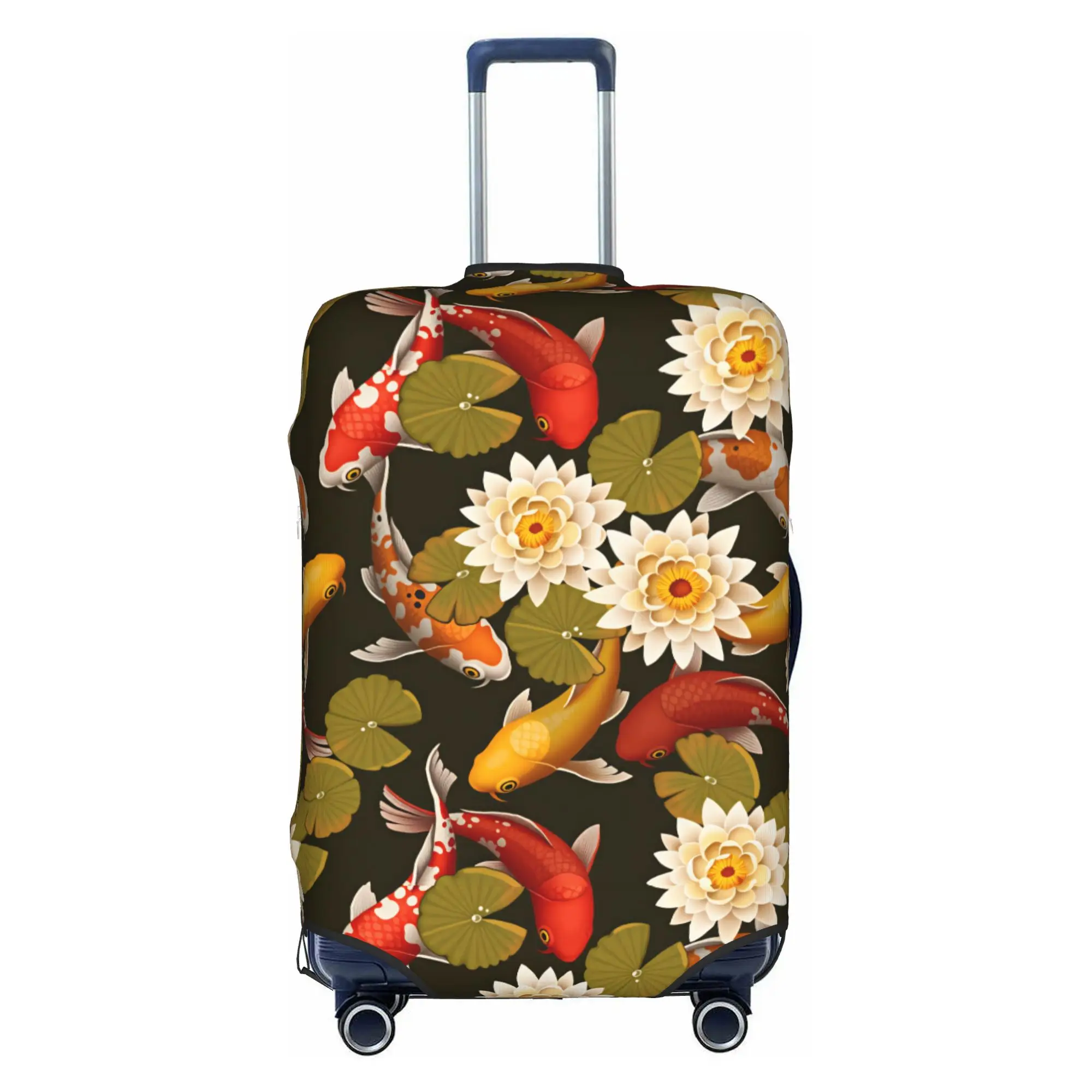 Fashion Koi Fish Japanese Style Luggage Cover Protector Dust Proof Lotus Flowers And Lily Pads Travel Suitcase Covers