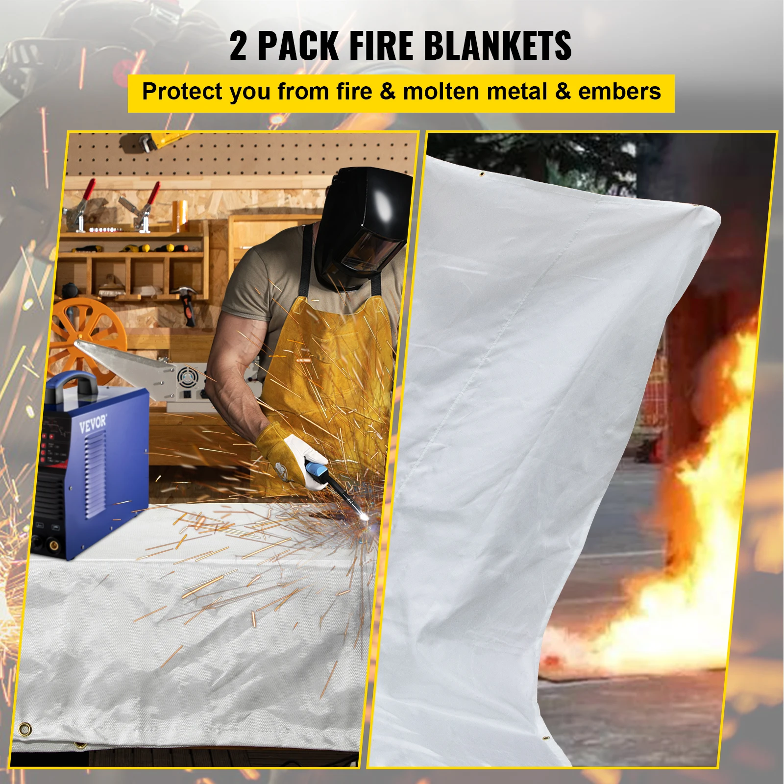 VEVOR Emergency Fire Blankets 6x10 8x10FT Fiberglass Welding Blanket 2 Pack Survival Flame Retardant Safety Protective Equipment