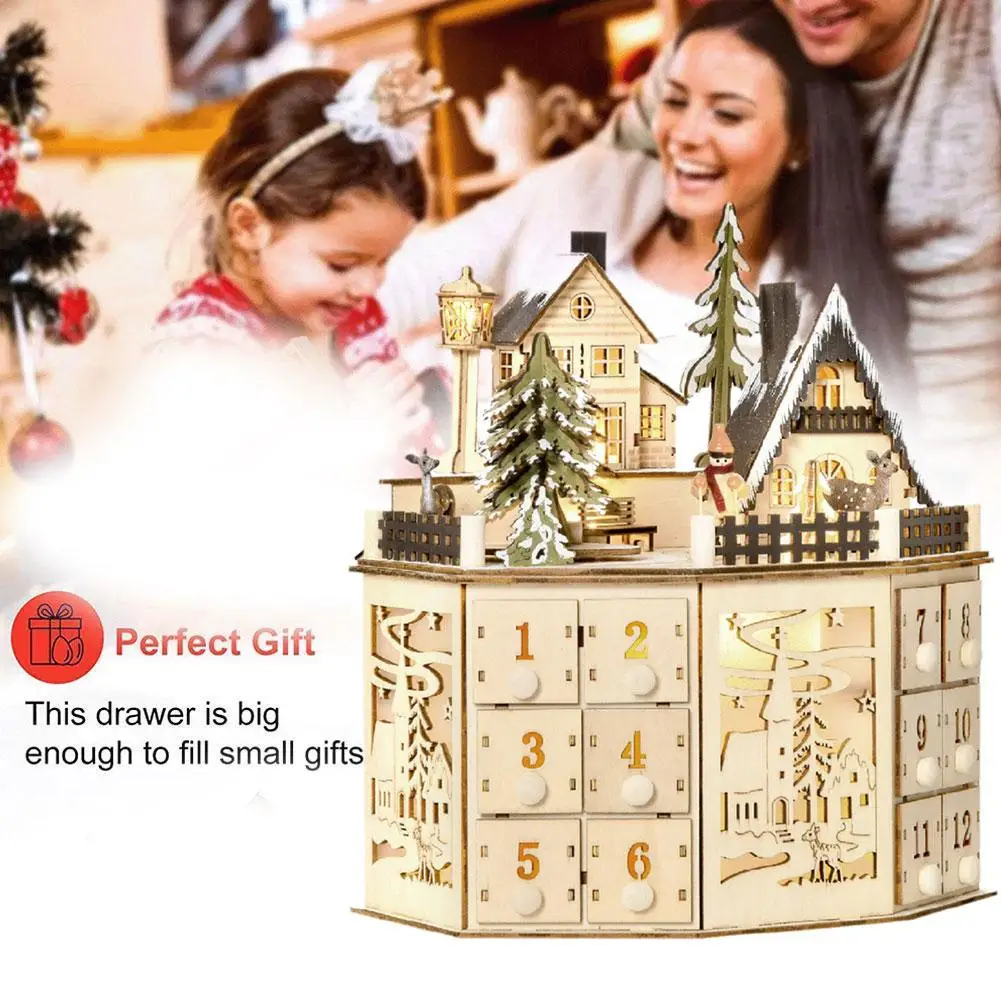 Led Revolving Music Box Advent Calendar Decorated With Christmas Tree Reindeer House Led Lights For Christmas Decorations J8q3