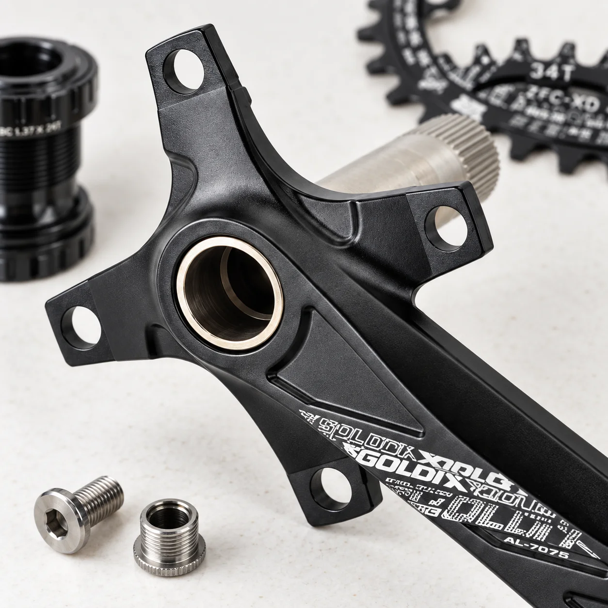 GOLDIX Mountain Bike Hollow Crankset Kit, 104BCD Narrow Wide Chainring 34T + BSA 68/73mm Bottom Bracket, Complete MTB Crank Set