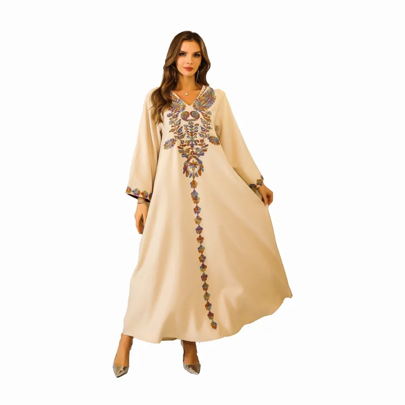 Muslim Dress Fashion Dubai Abaya Long Dresses Women Printing Nail Drill Islam Clothing Abaya African Dresses for Women Musulman