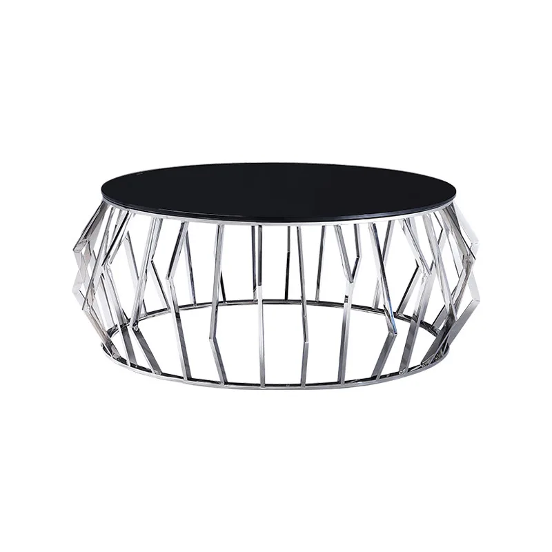 

New Italian minimalist stainless steel round coffee table living room household small apartment light luxury high sense