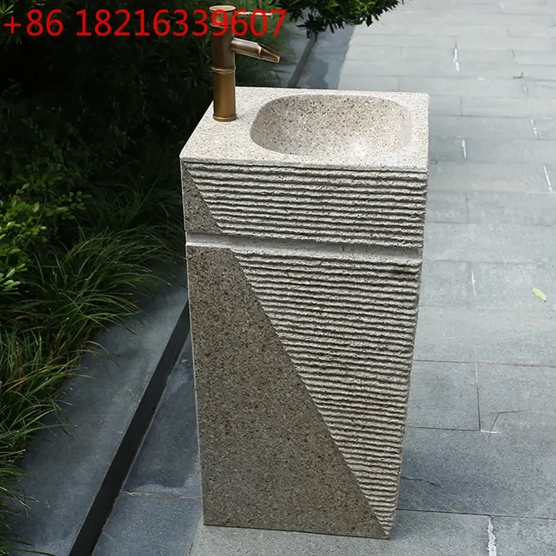 YAO Outdoor Stone Wash Basin Natural Marble Integrated Column Sink for Courtyard Pool Garden Bathroom Vanity Pedestal Washbasin