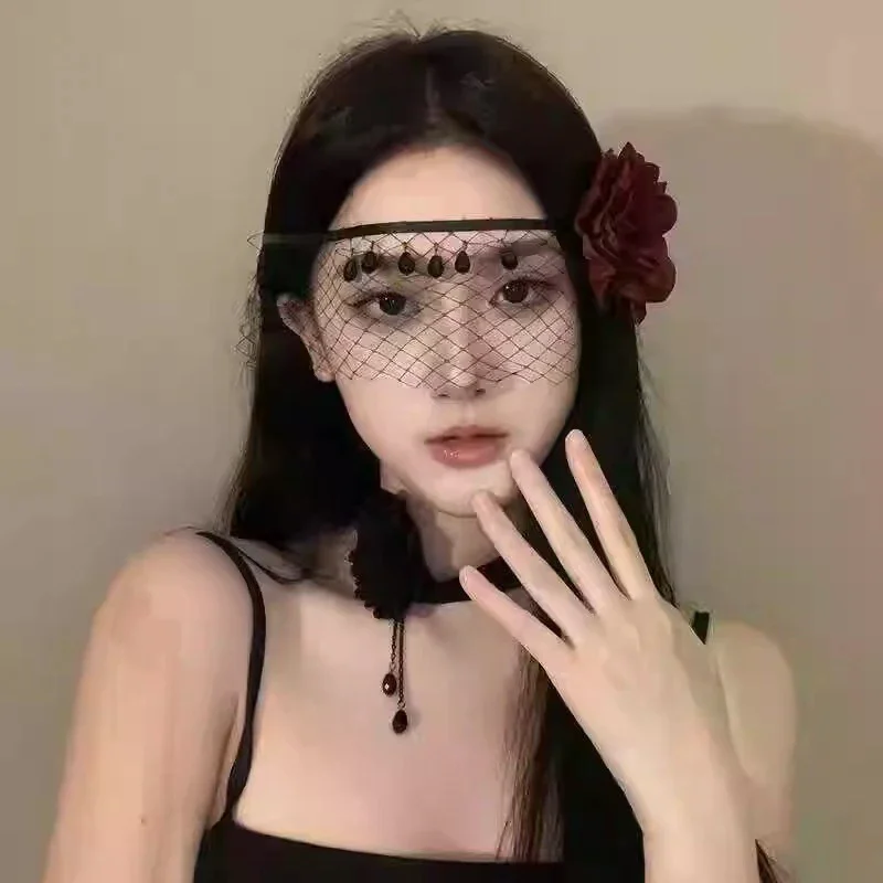 Viktorianische Spitzen-Halbgesichtsmaske für Damen, Retro-Maske mit Blumenmotiv, Party-Requisite, Maskerade-Kostüm-Zubehör