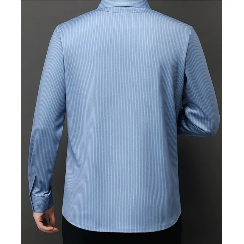 Hoogwaardige Mannen Gestreept Business Shirt 2023 Nieuwe Herfst Winter Lange Mouw Plus Fluwelen Dikke Warmer Shirt Mannen Kleding C0221