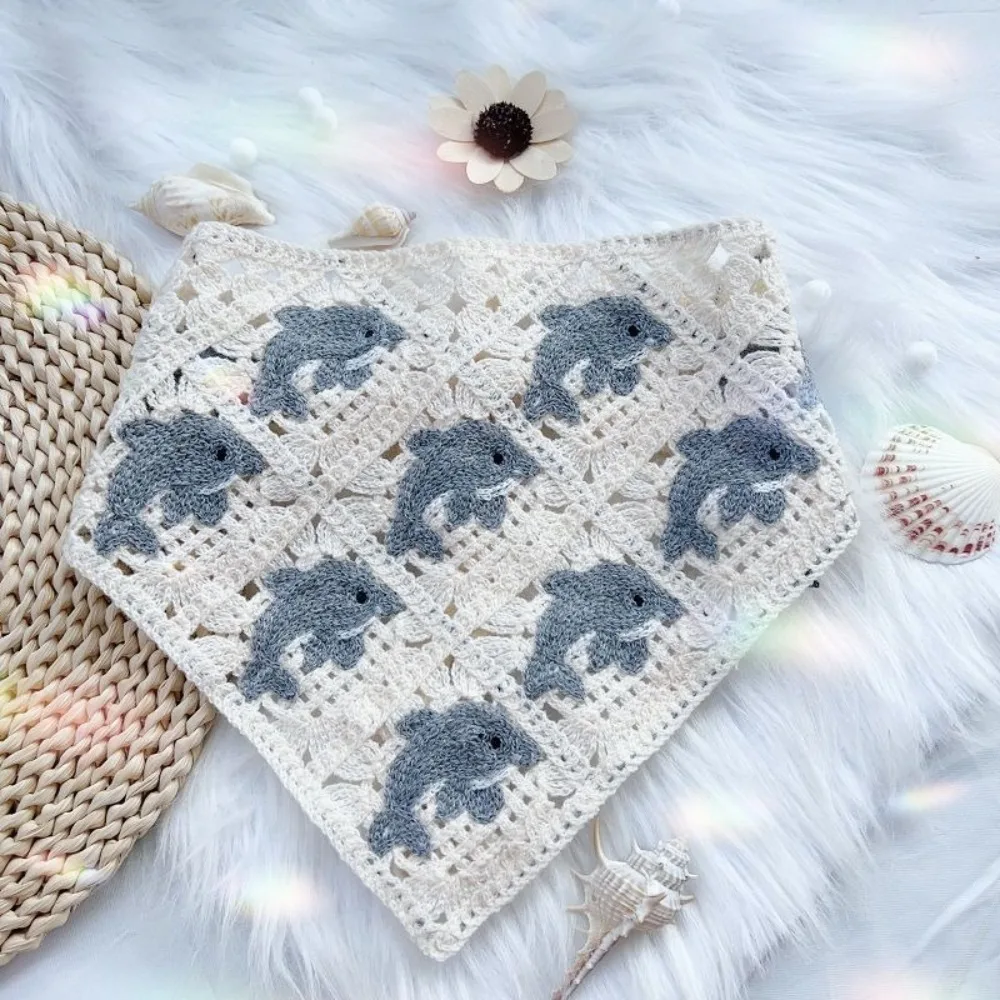 

Милый тюрбан во французском стиле, бандана, вязаная кружевная повязка с разноцветными цветами, треугольное полотенце, повязка для волос с дельфином и бабочкой для женщин и девочек