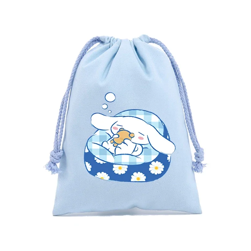 Sanrio Cute Cinnamoroll borsa con coulisse stampa di cartoni animati sacchetti di caramelle Kawaii Student Cosmetic organizer regali di compleanno