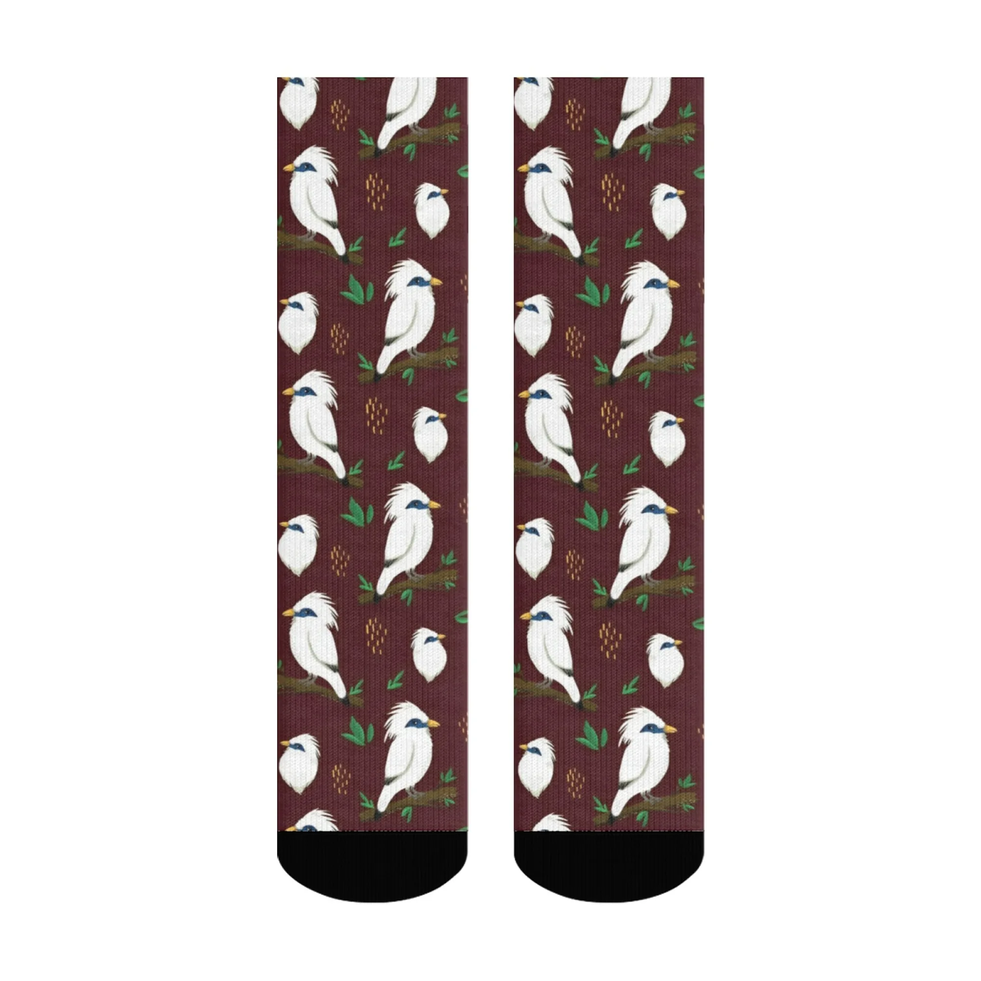 جوارب رجالية باللون الأحمر الخمري، نمط فرع طيور الكاردينال والتوت، جوارب رياضية عصرية للزوجين