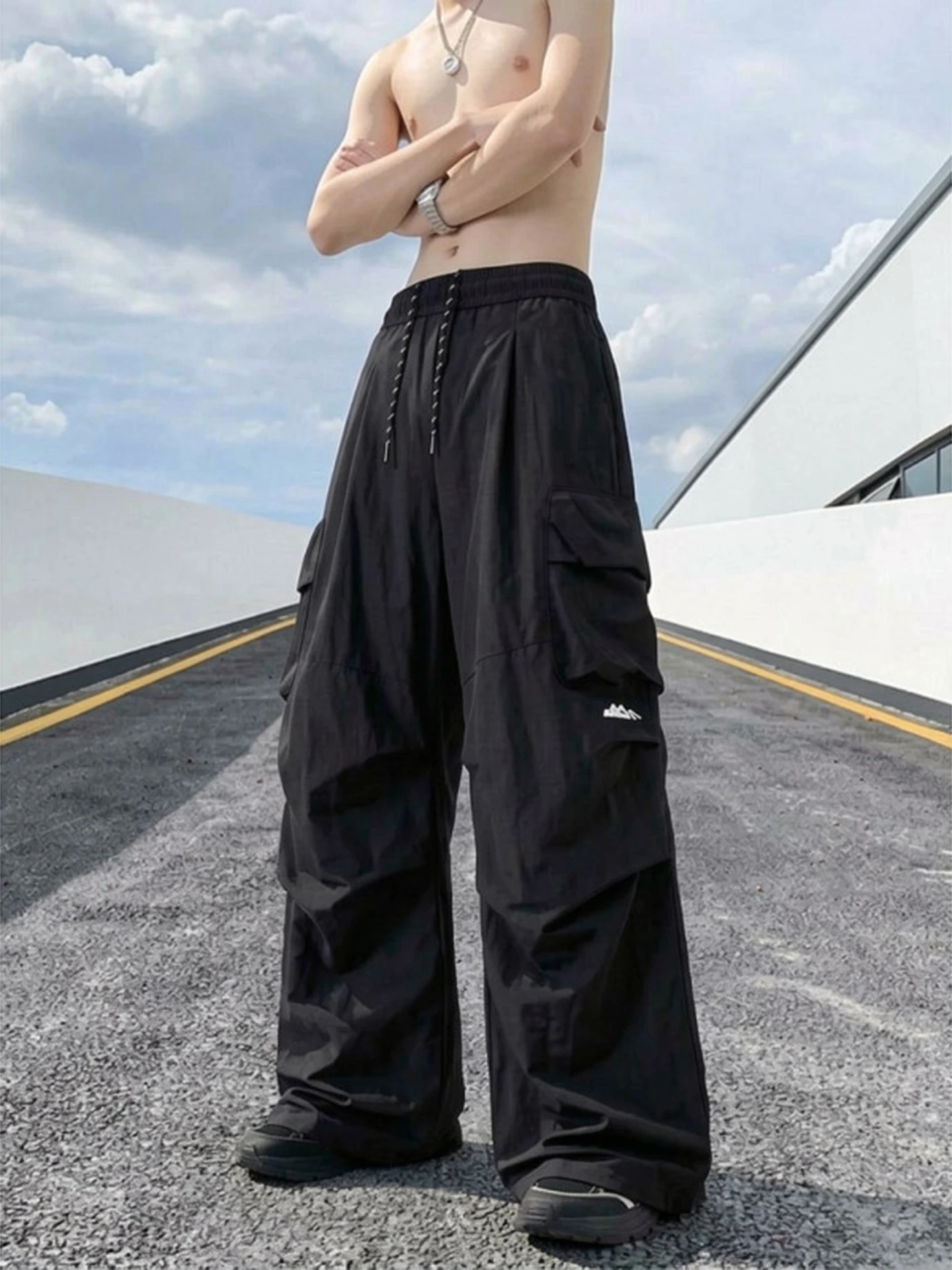 

American High Street Thin Work Pants Men's New 2026 Trendy Brand Multi-Pocket Drawstring Loose Straight Casual Pants