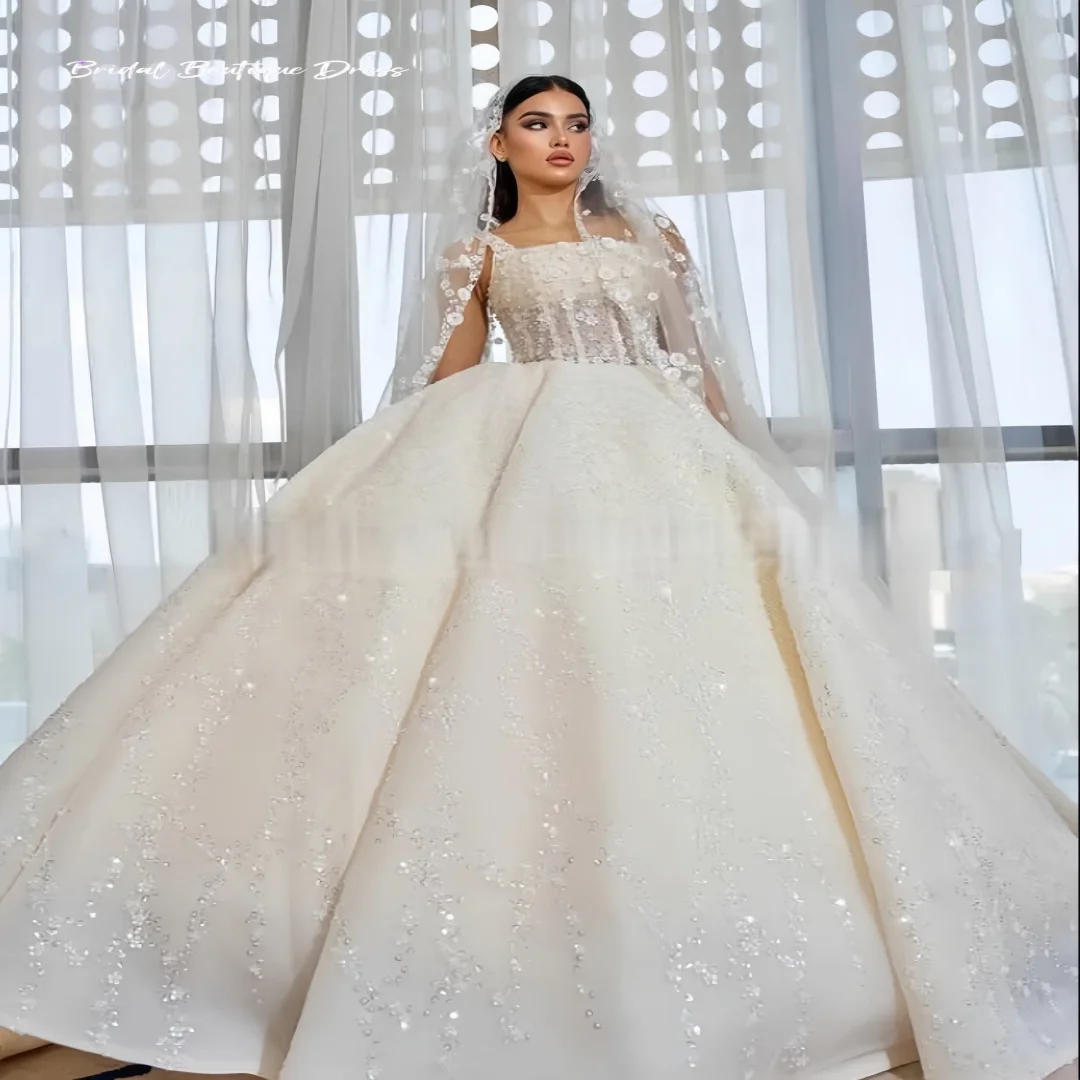 Personalizza squisita gonna a trapezio abiti da festa di nozze applicazioni di pizzo con perline corsetto abiti da sposa di lusso abito da ballo