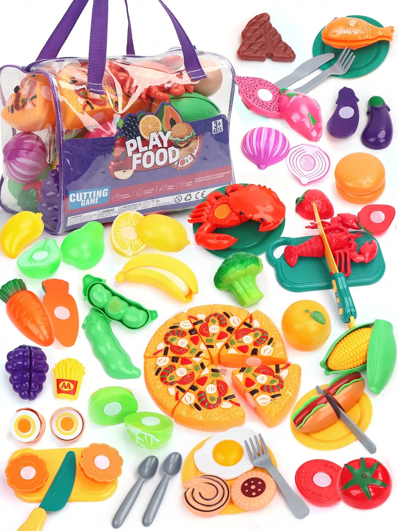 40pcs/68pcs/80pcs Kids Kitchen Food Toys, Cutting Food And Storage Bag, Food Toys And Vegetables, Fruits, Realistic Food And Pizza Toys, Pretend Play Food, Pretend Play Kitchen Accessories, Boys And Girls Gifts, Food, Pretend Play Food, Toy Food