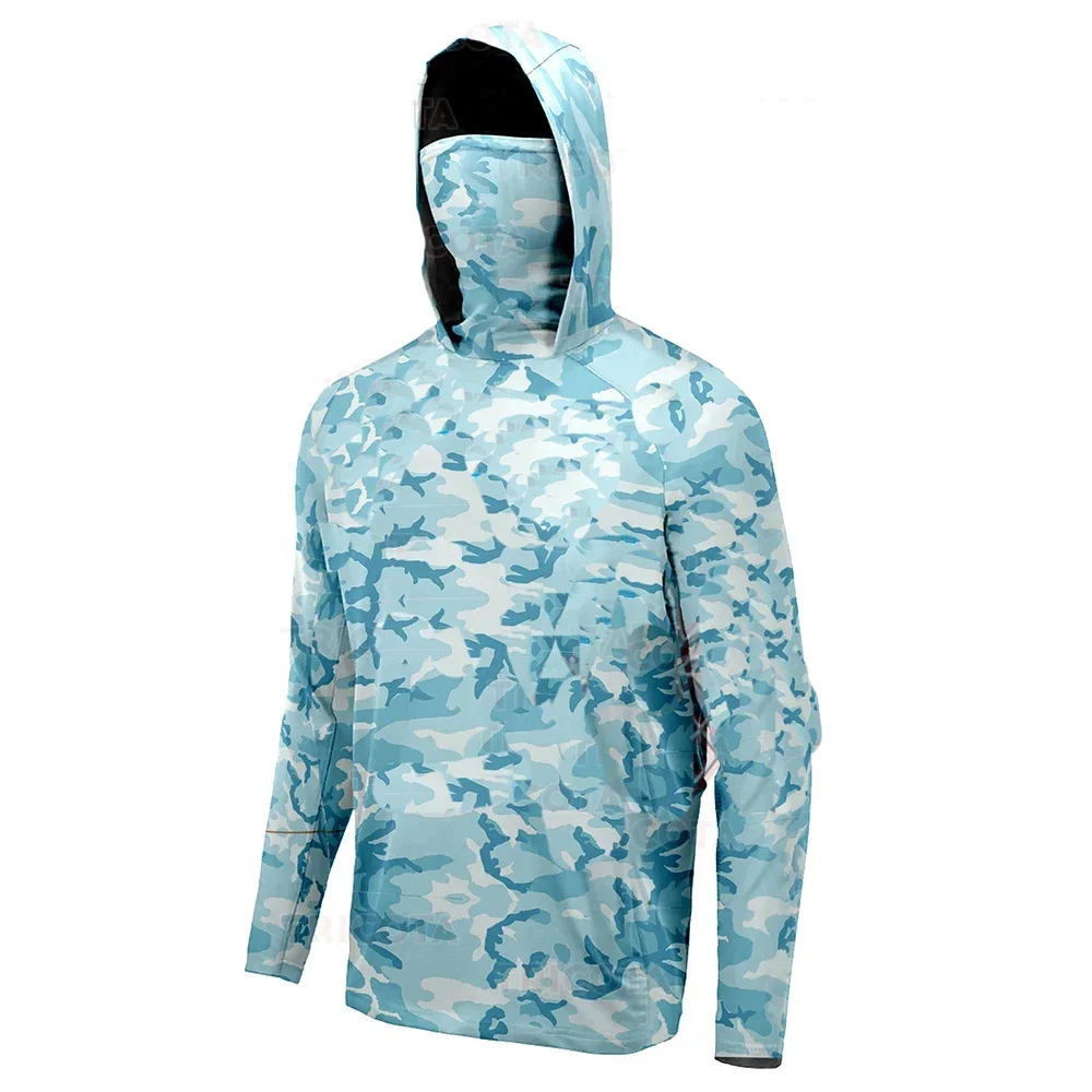 قميص صيد رجالي بغطاء رأس مع قناع ، قمصان صيد ، هودي جيد التهوية ، UPF 50 Plus #3