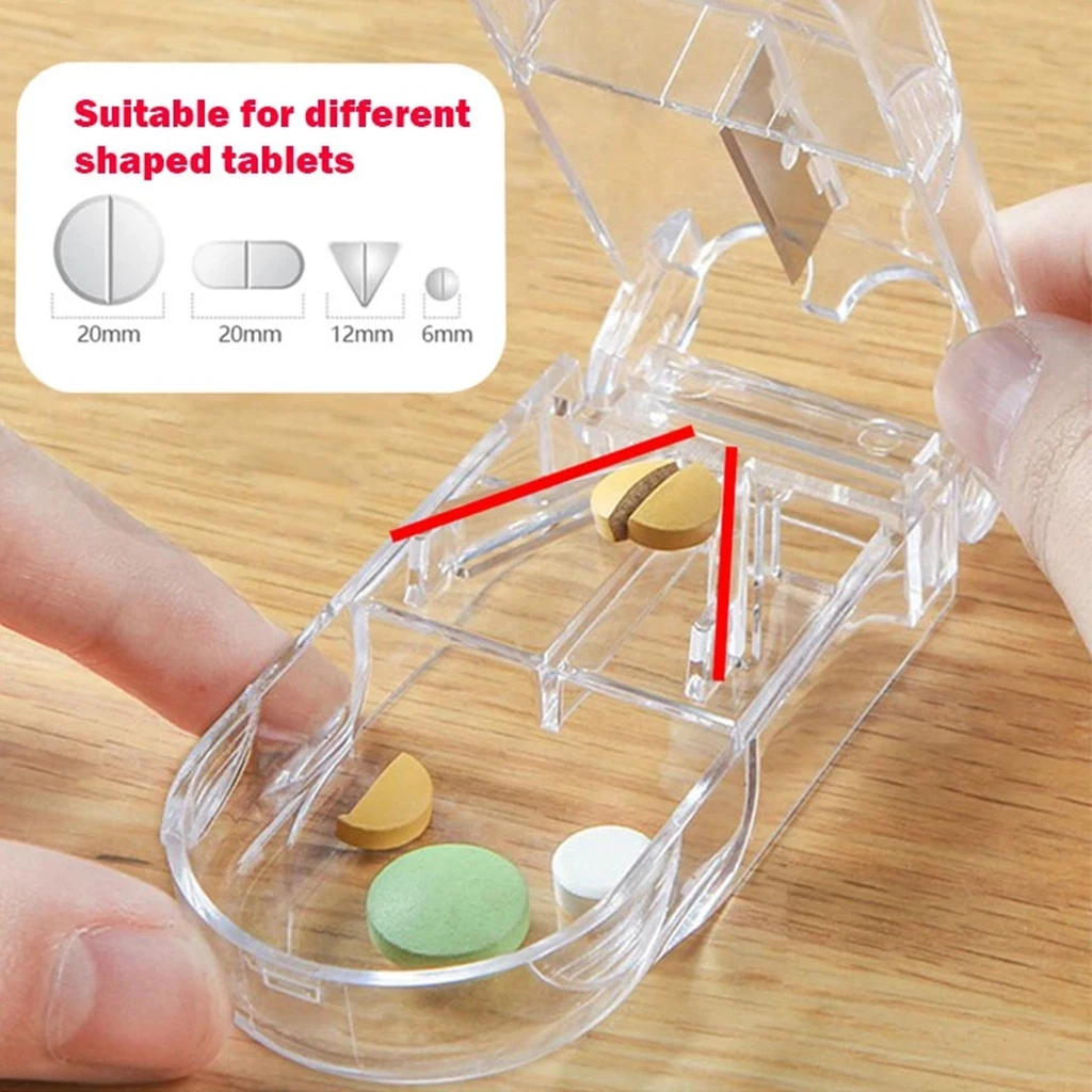 Medicine Pill Cutter Box Portable Drug Grinder Splitter Medicine Pill Holder Tablet Cutter Splitter Divider Pill Case Shoe Box