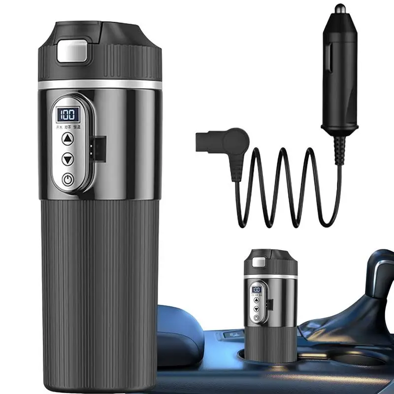 Portable Car Heating Cup Stainless Steel 12V/24V Auto Heated Mug Vehicle Coffee Cup Car Hot Water Boiler For Driving Camping