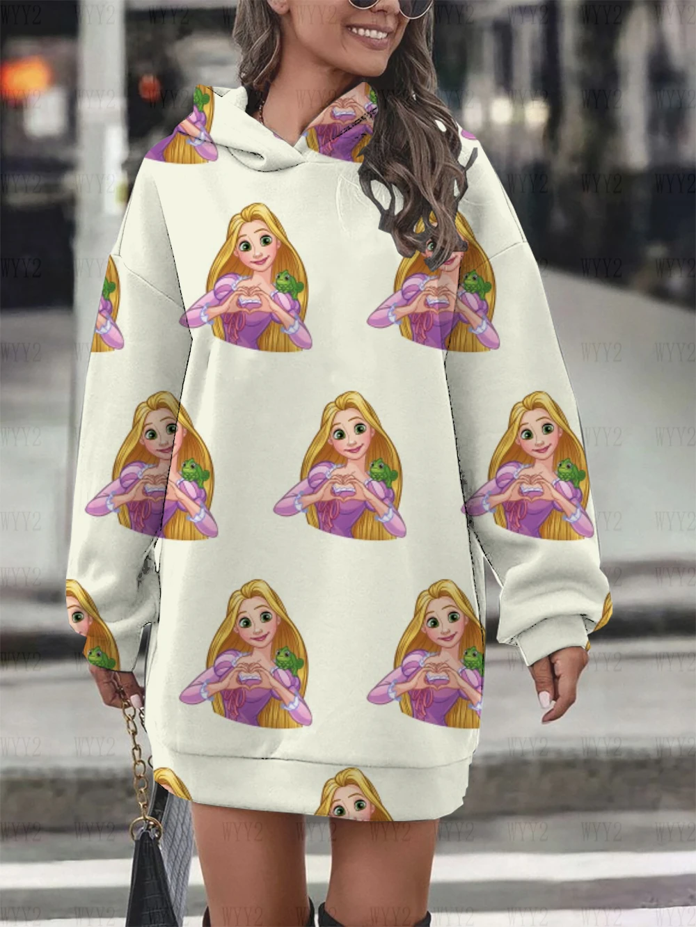 Autumn and Winter Disney Princess Family Portrait Print Women\'s Long Sleeve Pullover Hoodie Dress Elegant Party Birthday Gift