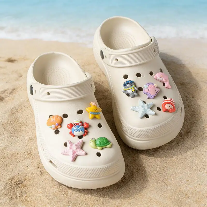 10pcs Marine Ocean Themed Shoe Charms Set Cute Cartoon Sea Animal Shoe Decorations For Clogs Sandals Kids Beach Party Gifts