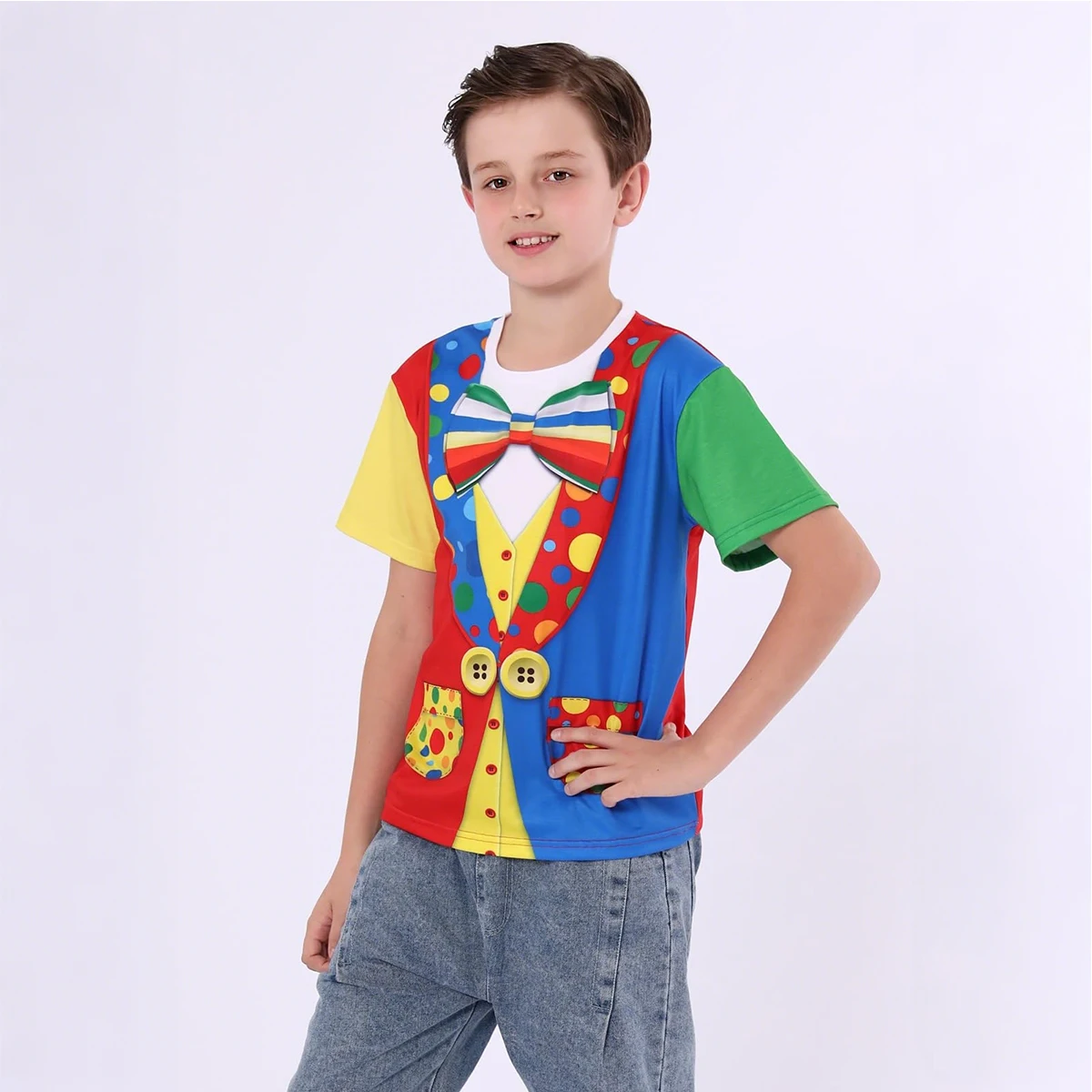 Kids Boys Clown Costumes Circus Cosplay 3D Shirt Child Girls Carnival Cowboy Cosplay Clothes Funny Halloween Print Outfit 5-12Y