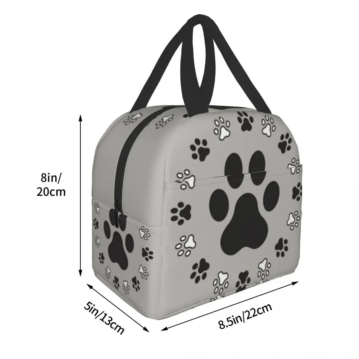 Animal Pug Footprints Portable Lunch Box Women Leakproof Cat Pug And Dog Pug Footprints In Black Food Insulated Lunch Bag