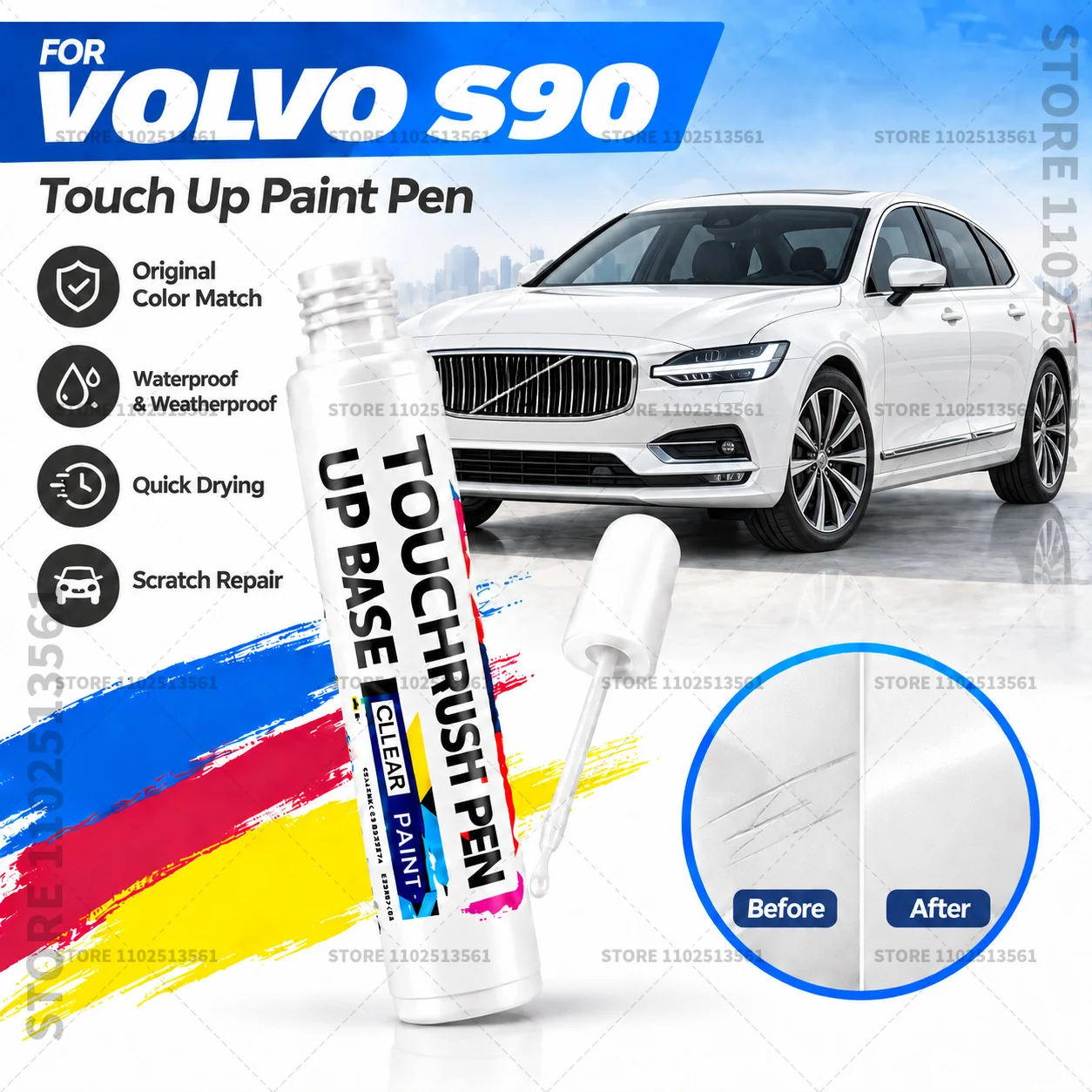 Car Scratch Remover Paint Pen Touch Up Marker for Auto Body Repair Door Bumper Fender Accessories For Volvo S90 White Black Blue