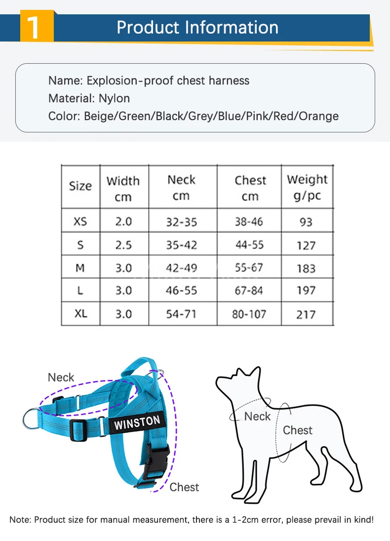 Personalized No Pull Dog Harness with Name Patch Escape-Proof Adjustable Reflective Soft Padded Dog Vest for Training Walking