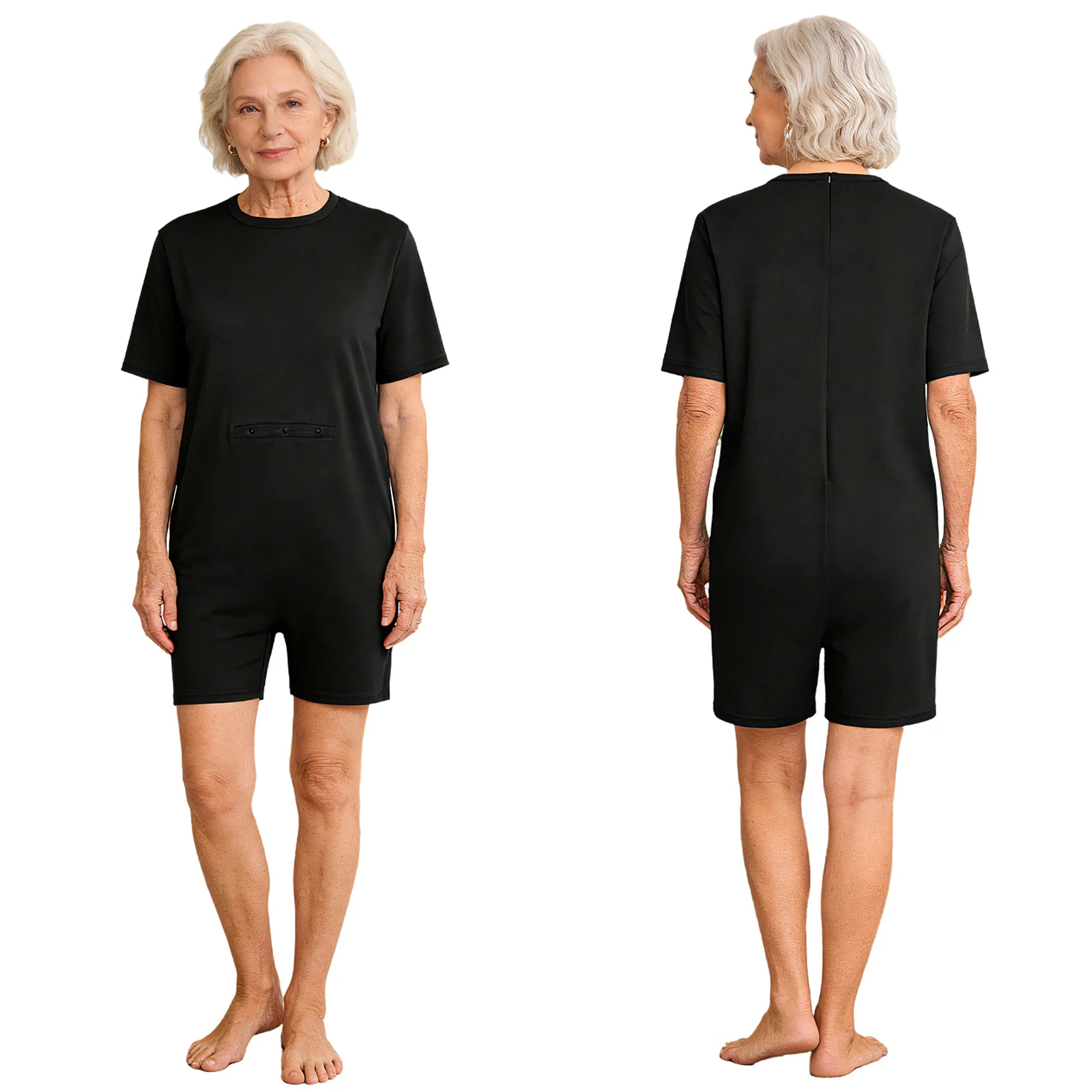Women Men Special Needs Adaptive Clothing Elderly Alzheimer ASD Patient Short Sleeve Anti-Strip Jumpsuit Homewear Sleepwear