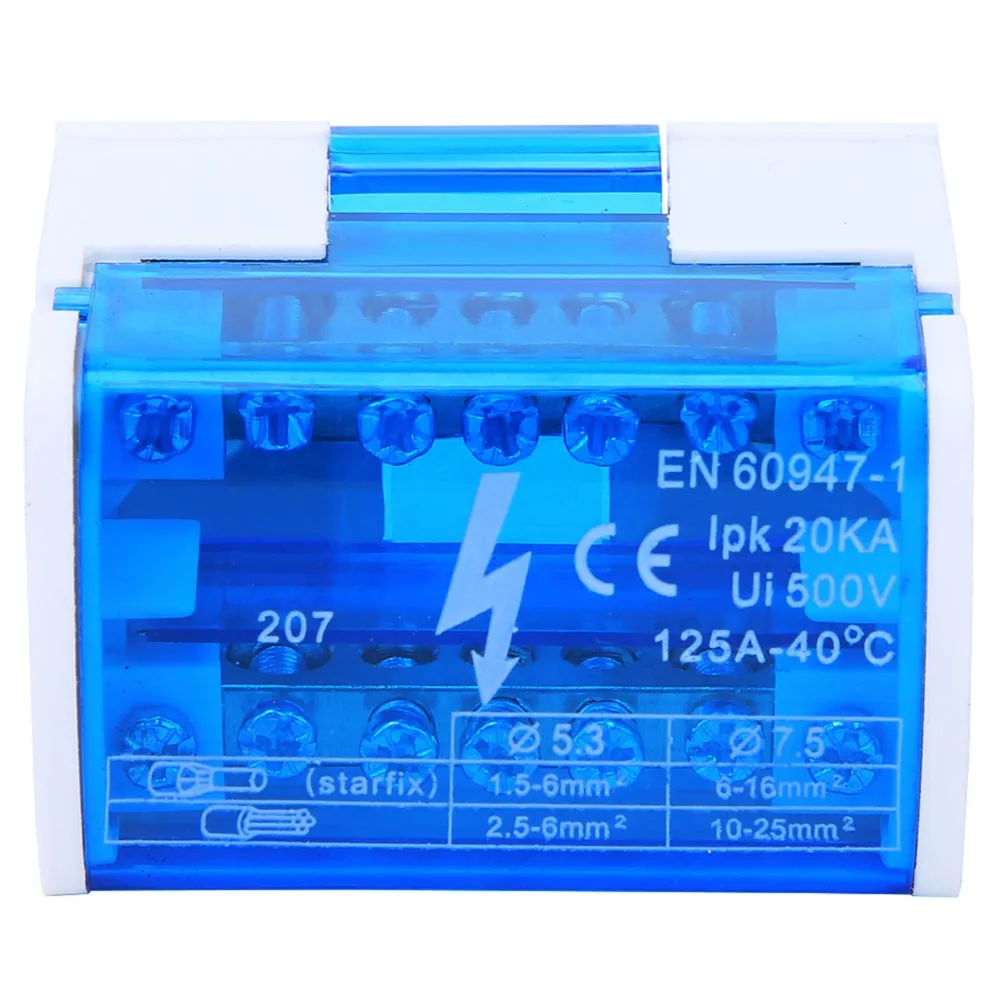 207 Terminal Distribution Box Single Phase 125A Terminal Block Junction Box with Dust Cover 2-Level Junction Box Wiring Systems
