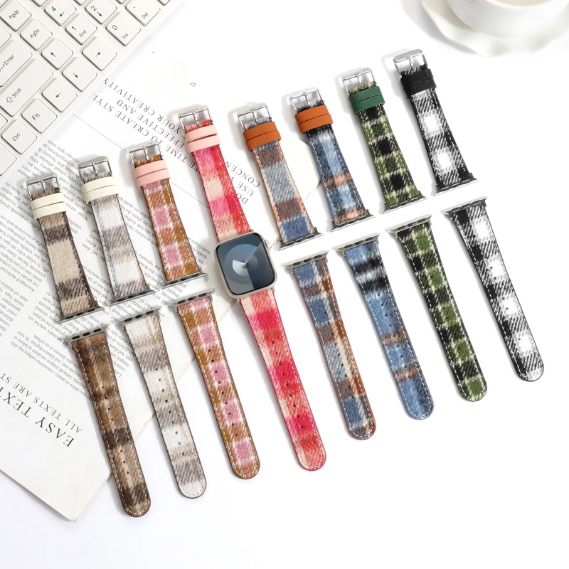 Women's plaid plush strap is Apple Watch Ultra 2 49mm strap 41mm strap 45mm IWatch Series10 9 SE 8 7 6 46 strap 40mm 42mm 44m