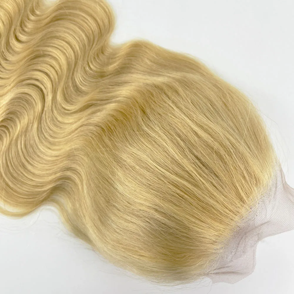 613 Blonder Topper mit Babyhaar, gewellt, Seidenbasis, Spitzenverschluss vorne, Remy-Echthaarverlängerungen mit Clips