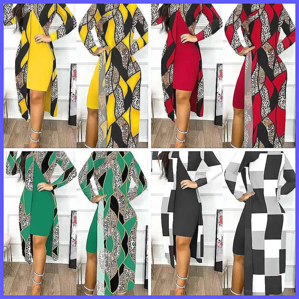 

Women's High Neck Slit Dress, High Waist Hollow Long Sleeve Loose Office Casual Dress