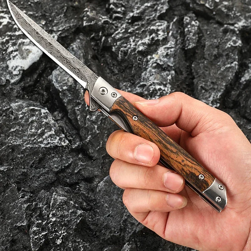 NEW Damascus Pattern Folding Knife Multi-Purpose Outdoor Camping Quick Open Pocket Knife Stainless Steel Folding Knife