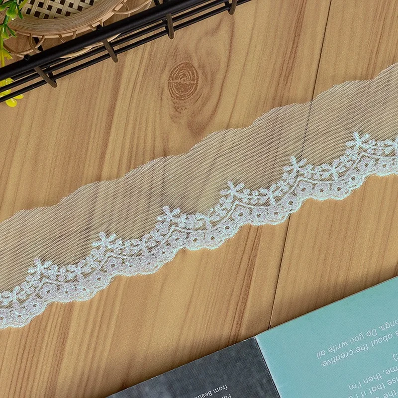 Polyester Net Lace Trim, Embroidered Fabric, Trimming Lace Accessories, White, Pink, Blue, 5cm Width, 5Yards per Lot