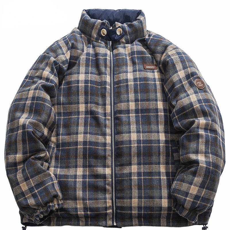 Omkeerbare Jas Mannen Hip Hop Retro Plaid Parka Streetwear Harajuku Gewatteerde Jas Winter Katoenen Dikke Windjack Warm Unisex