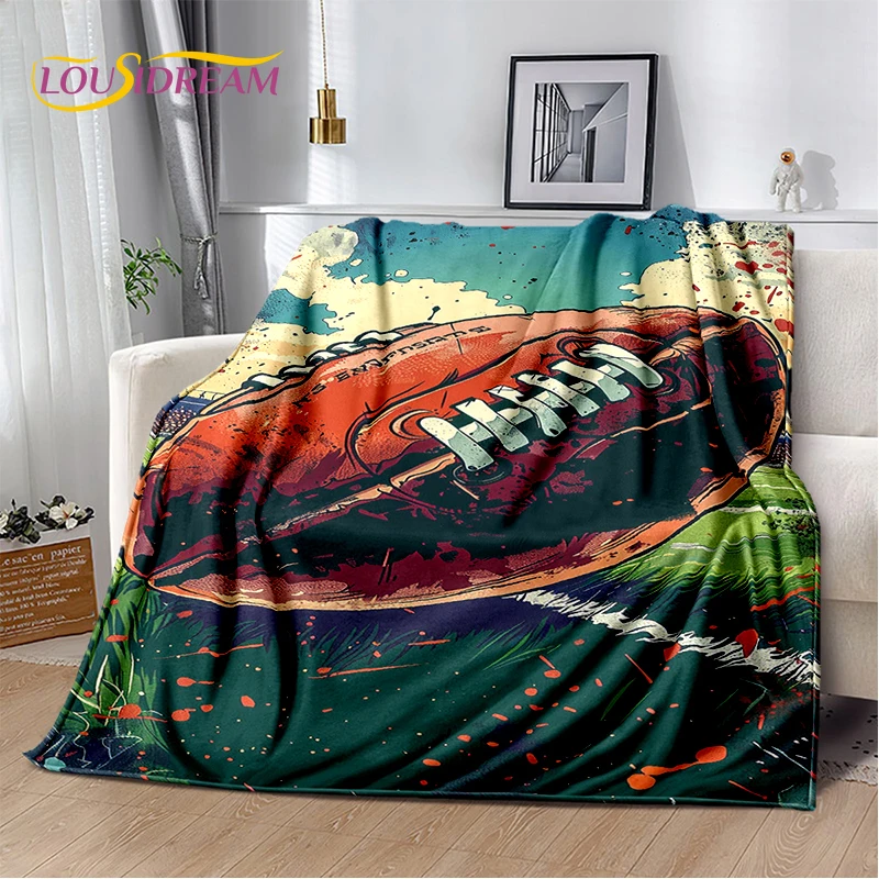 

2025 Rugby Field Rugby American Football Cartoon Soft Blanket,Soft Throw Blanket for Home Bedroom Bed Sofa Travel Cover Child