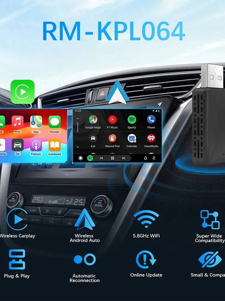 Mini adaptateur AI Box 2 en 1, filaire vers Carplay sans fil et Android Auto, Compatible avec 99% de voitures, Dongle intelligent WiFi Plug and Play