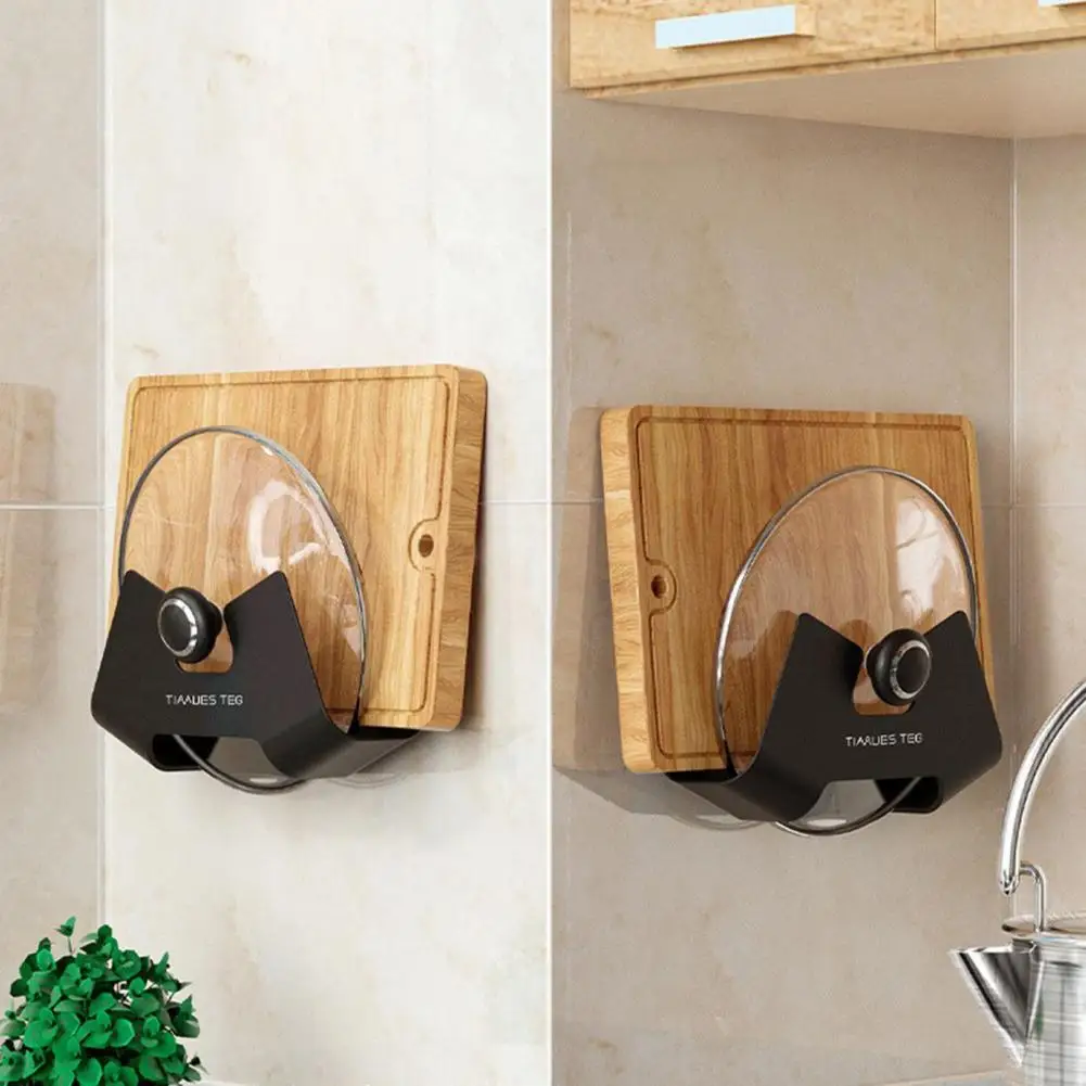 Pot Lid Holder Punch-free Quick Drainage Kitchen Tool Wall-Mounted Cutting Board Pot Cover Storage Shelf for Restaurant Kitchen