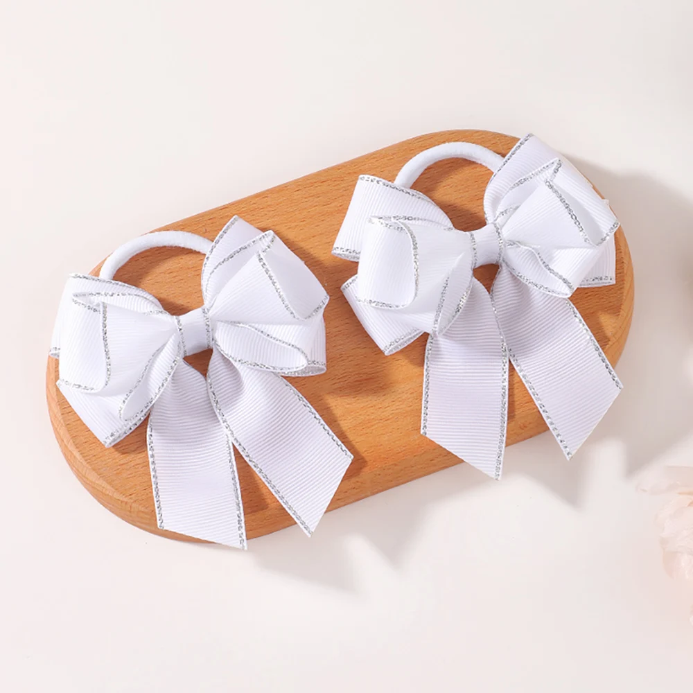BABY BOWS 2 Stück/Set Kinder Mädchen Niedliche Doppelschichtige Schleifen-Haargummis Haarbänder Kinder Basis-Pferdeschwanz-Kopfschmuck Haaraccessoires – Detail 20