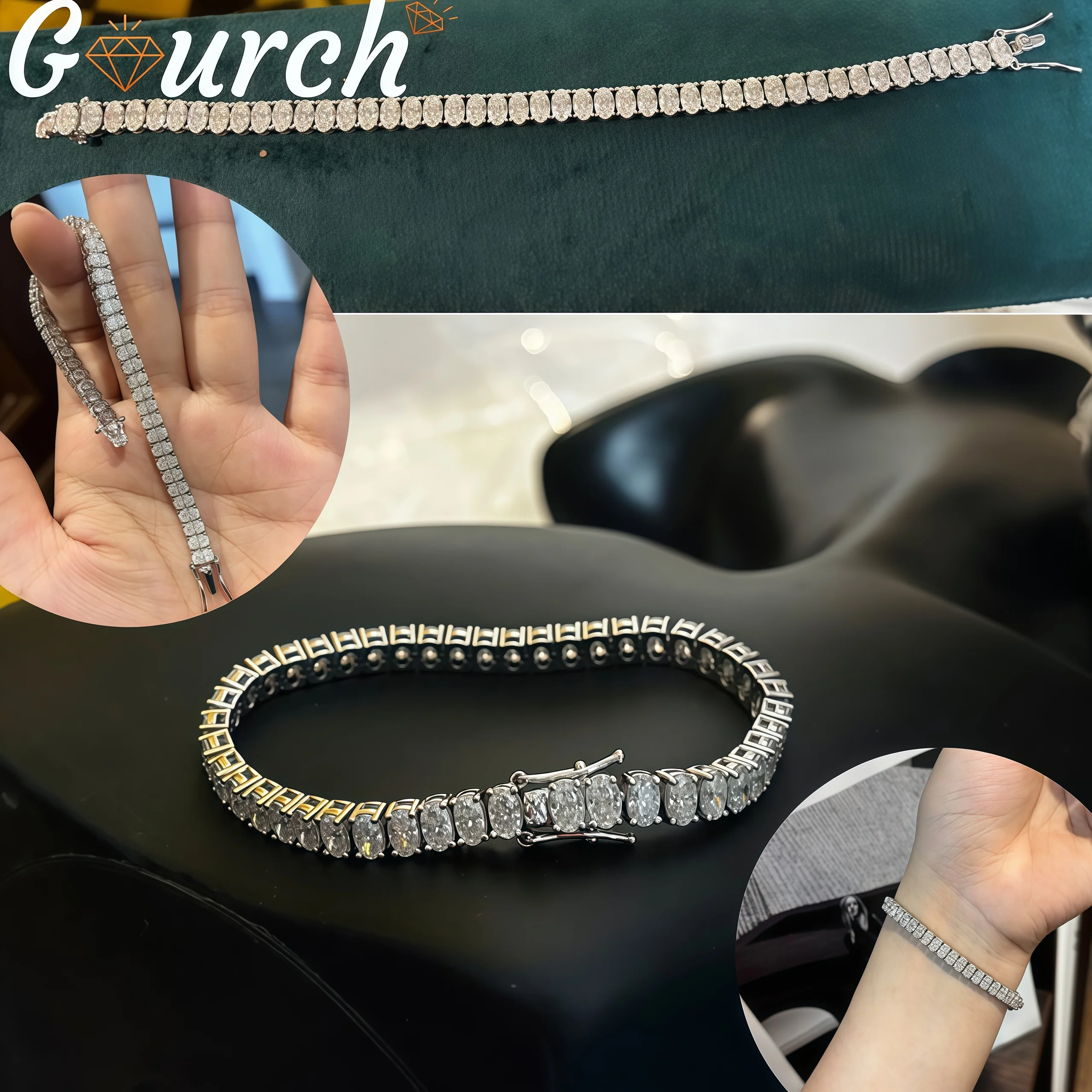 

Овальный браслет из муассанита Gourch 0,3 карата, стерлинговое серебро 925 пробы, теннисная цепочка, модные изящные роскошные украшения для женщин, подарок на день рождения