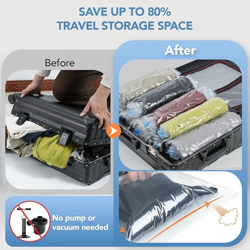 Compression Bags for Travel- Travel Essentials 10 Pack Space Saver Bags No Vacuum or Pump Needed Vacuum Storage for Clothing view 2