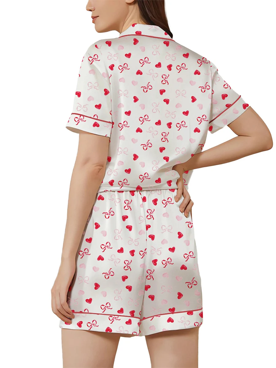 

Женский пижамный комплект ко Дню святого Валентина, милый топ на пуговицах с короткими рукавами и принтом сердца, одинаковые шорты, одежда для сна, домашняя одежда, подарок