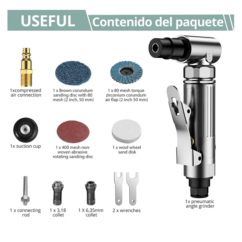 Amoladora de troquel de aire angular, herramienta pulidora de lijadora comprimida de 20,000 RPM de alta resistencia de 90 grados para pulido de contorno, pulido-AT64