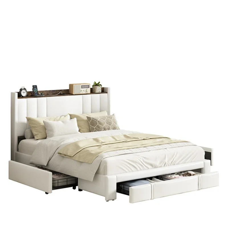 Storage bed with drawers Leather art bed Storage bedside bedroom Double bed