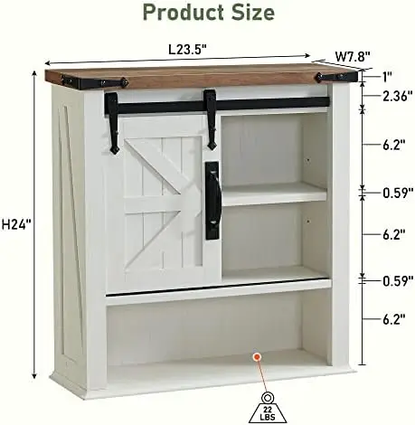 

Bathroom Wall Cabinet, Farmhouse Medicine Cabinet with Sliding Barn Door & Adjustable Shelves, Cabinet Wall Mounted for Bat