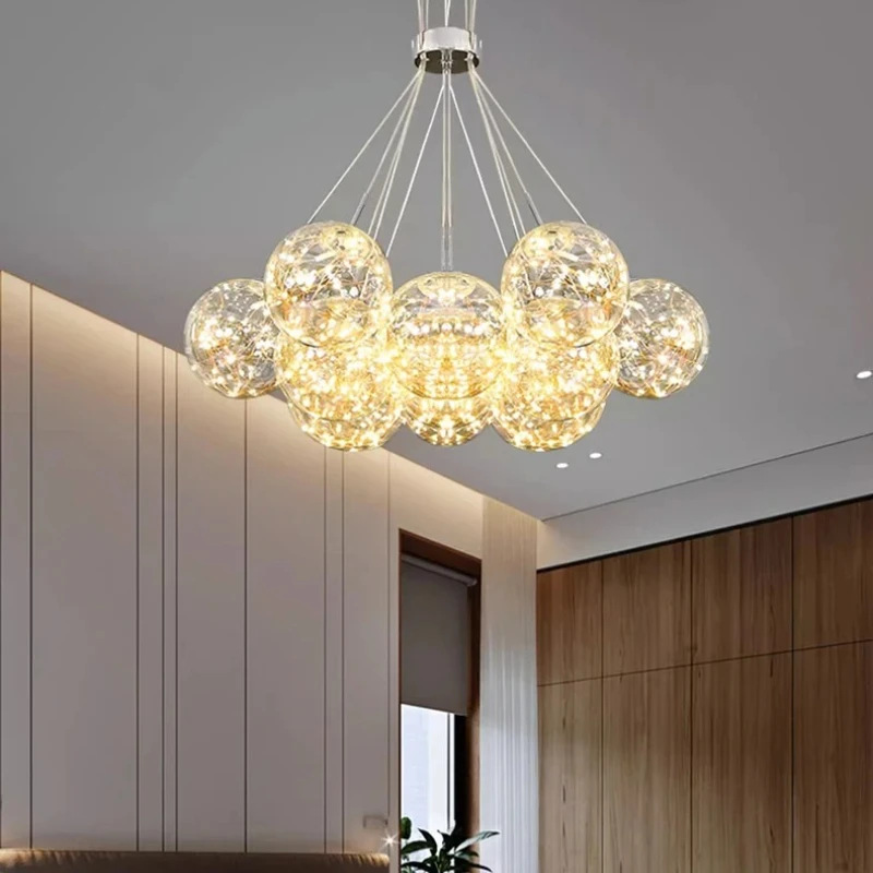 

Modern Nordic Full Sky Star Ceiling Pendant Lights LED Bedroom Living Room Restaurant Hotel Creative Glass Bubble Hanging Lamps