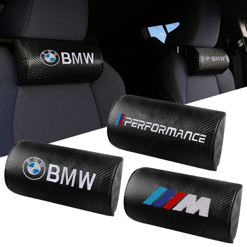 1/2 pçs decoração de assento de carro fibra carbono cabeça pescoço resto viajar massagem encosto de cabeça para bmw m desempenho m3 m5 m6 f01 f20