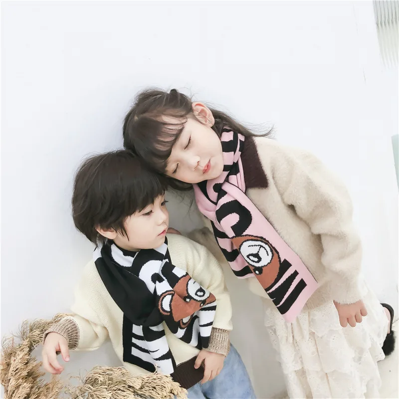 Kids Scarf Boys Girls Baby Winter Cute Bear Warm Scarf Women Knit Shawl Scarf Children Neck Collar Keep Warm Accessories