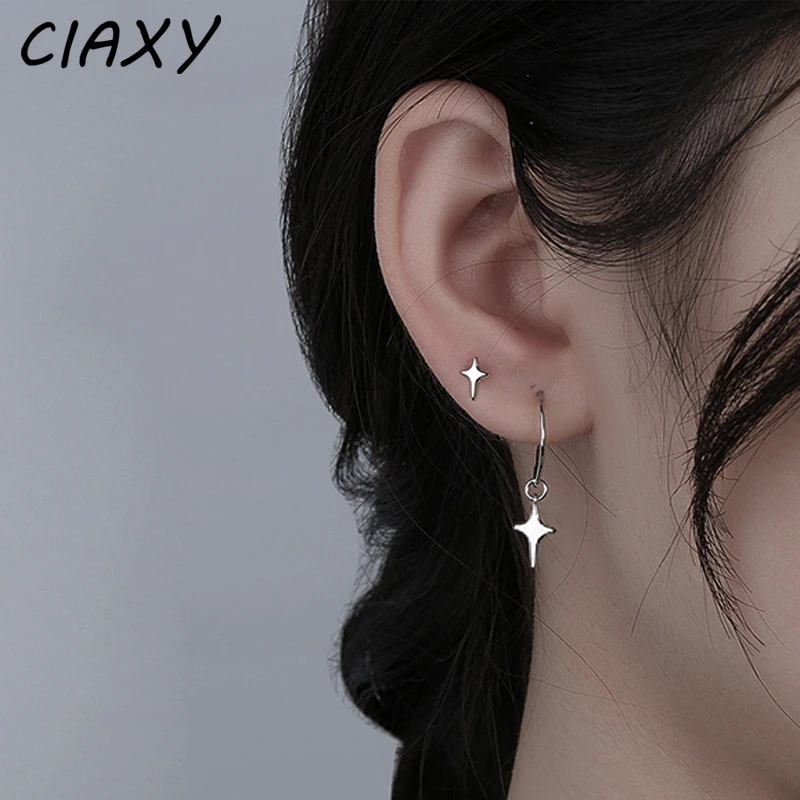 CIAXY Silver Color Asymmetrical Small Star Earrings for Women Personality Starlight Studs Earrings Korean Fashion Jewelry Gifts